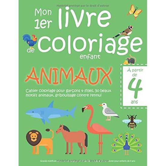  Mon 1er livre de coloriage enfant ANIMAUX — À partir de 2 ans — Cahier  coloriage pour garçons & filles, 50 beaux motifs animaux, gribouillage  contre  coloriage enfant 2 ans) (